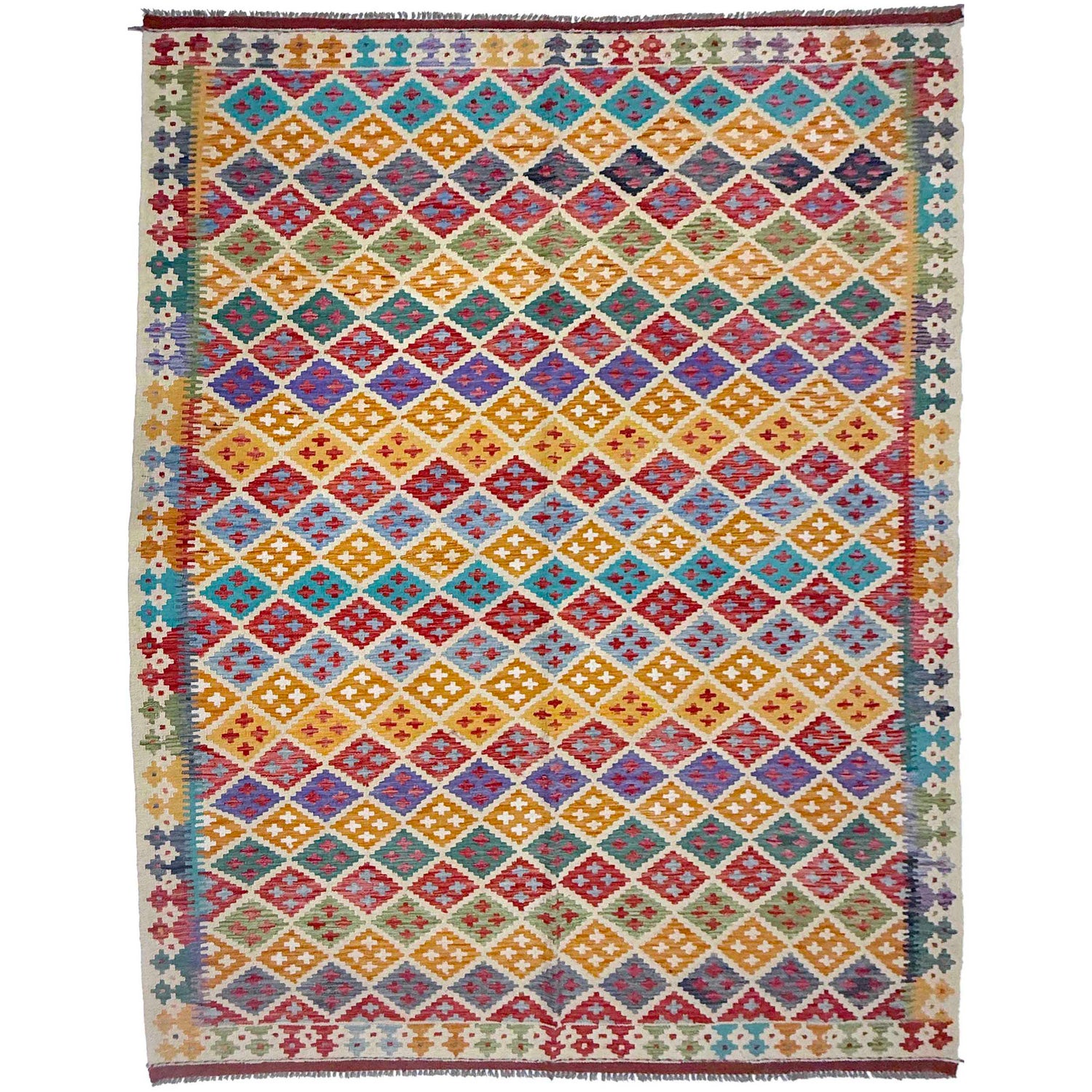 Hand Knotted Flatweave Kilim 6' 11" x 9' 6" ft / 212 x 290 cm - No. G38828