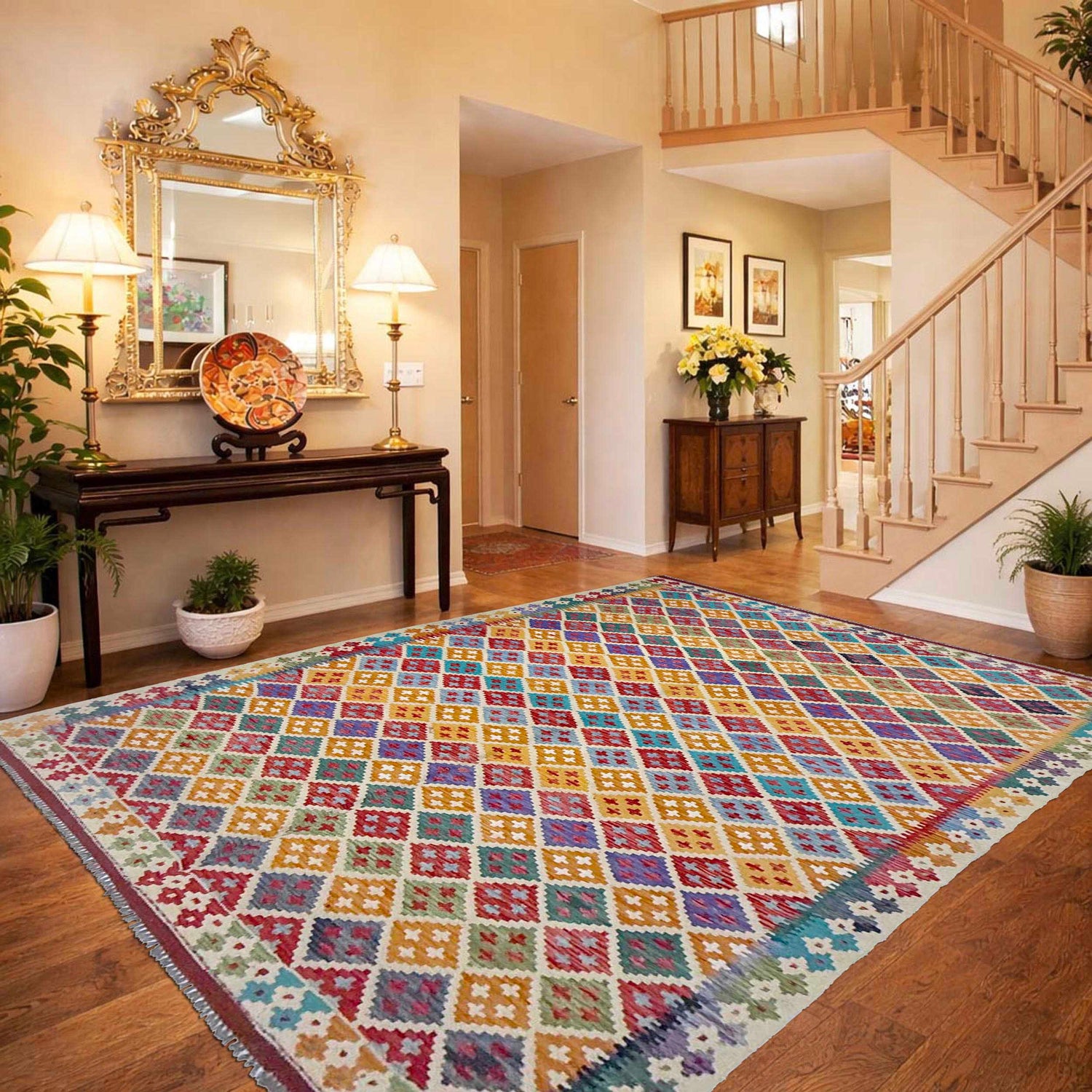 Hand Knotted Flatweave Kilim 6' 11" x 9' 6" ft / 212 x 290 cm - No. G38828