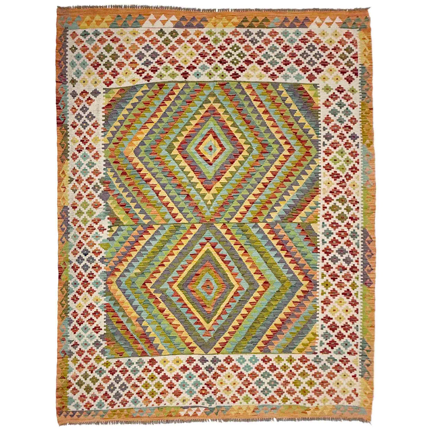 Hand Made Afghan Kilim 6' 8" x 9' 3" ft / 204 x 281 cm - No. G38831