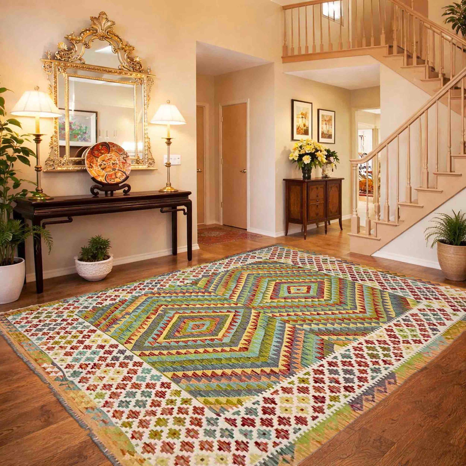 Hand Made Afghan Kilim 6' 8" x 9' 3" ft / 204 x 281 cm - No. G38831