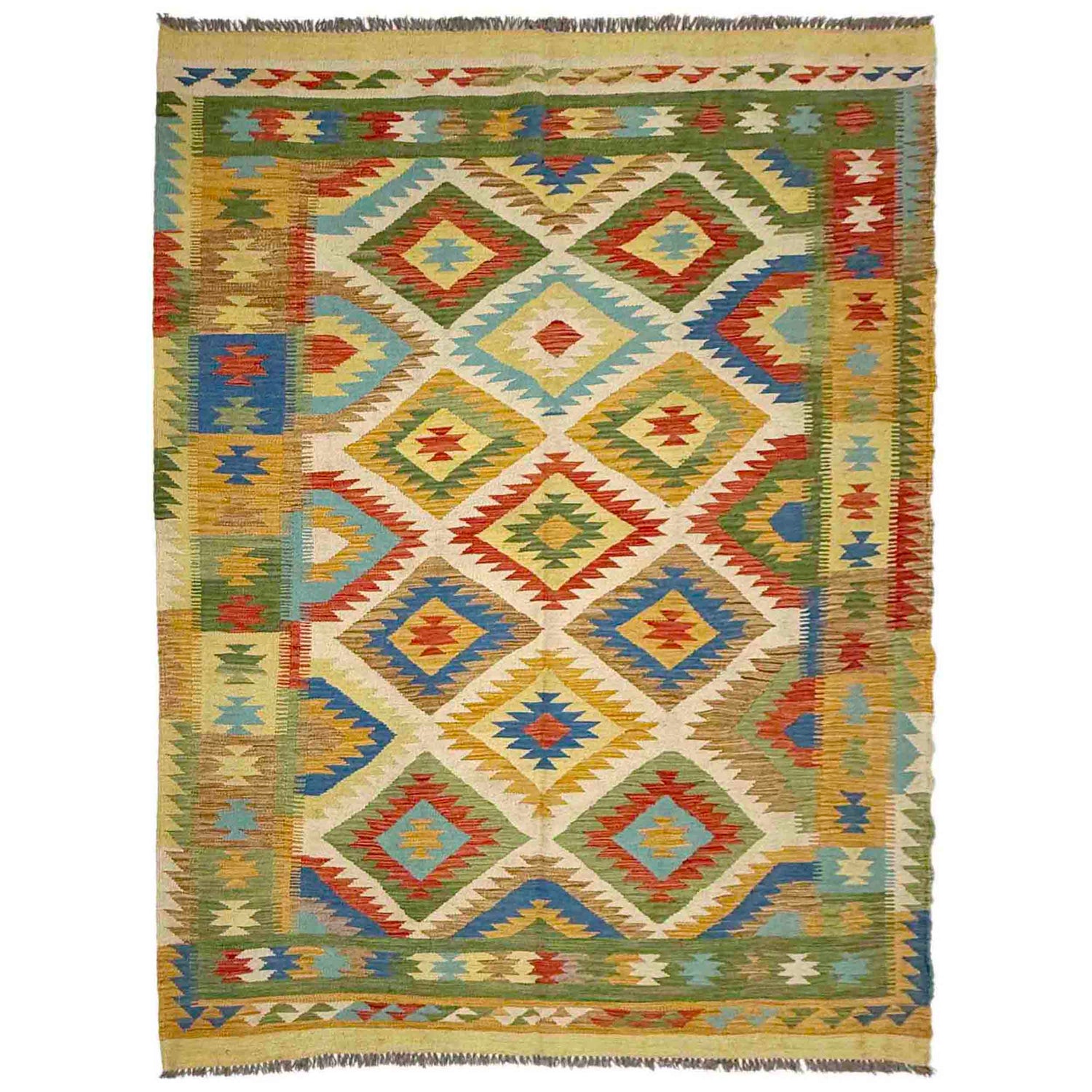 Hand Knotted Afghan Style Kilim 5' 6" x 8' 0" ft / 167 x 243 cm - No. G38836