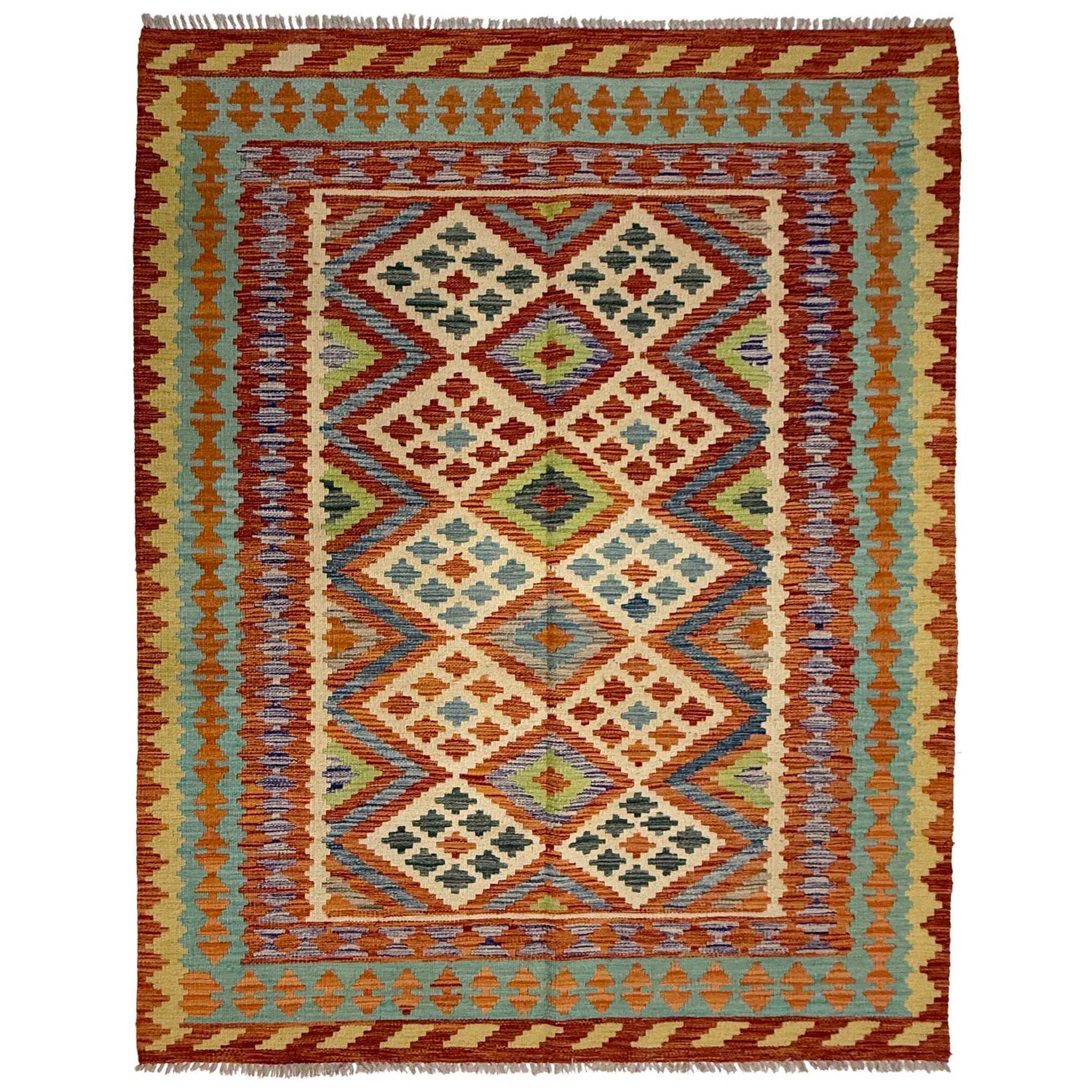 Handmade Afghan Vegetable Kilim 4' 10" x 6' 4" ft / 148 x 193 cm - No. G38843