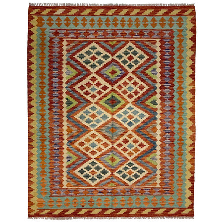 Handmade Afghan Vegetable Kilim 4' 10" x 6' 4" ft / 148 x 193 cm - No. G38843