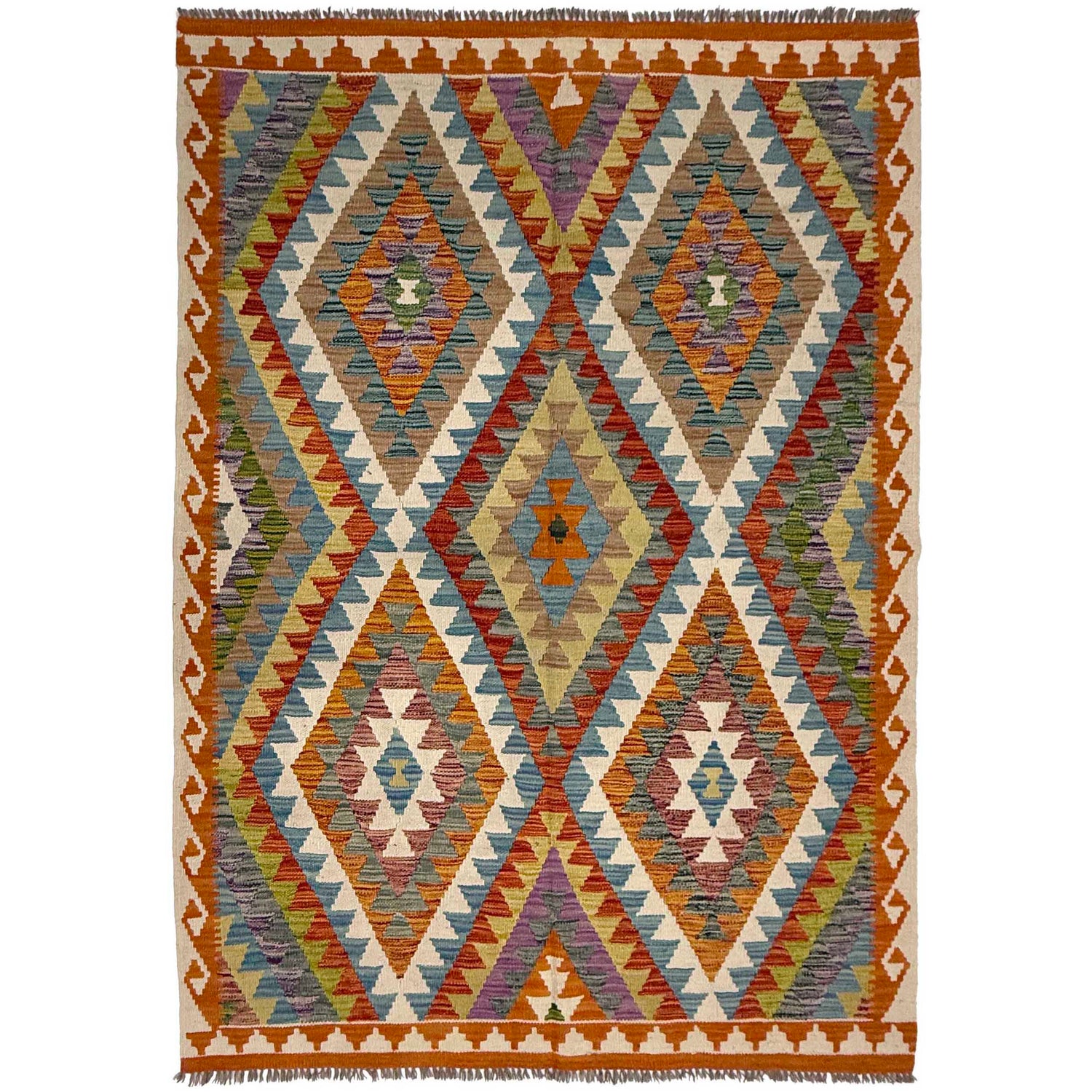 Hand Made Afghan Kilim 4' 11" x 6' 5" ft / 150 x 195 cm - No. G38844