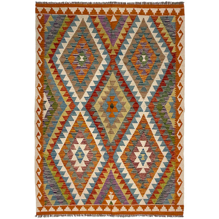Hand Made Afghan Kilim 4' 11" x 6' 5" ft / 150 x 195 cm - No. G38844
