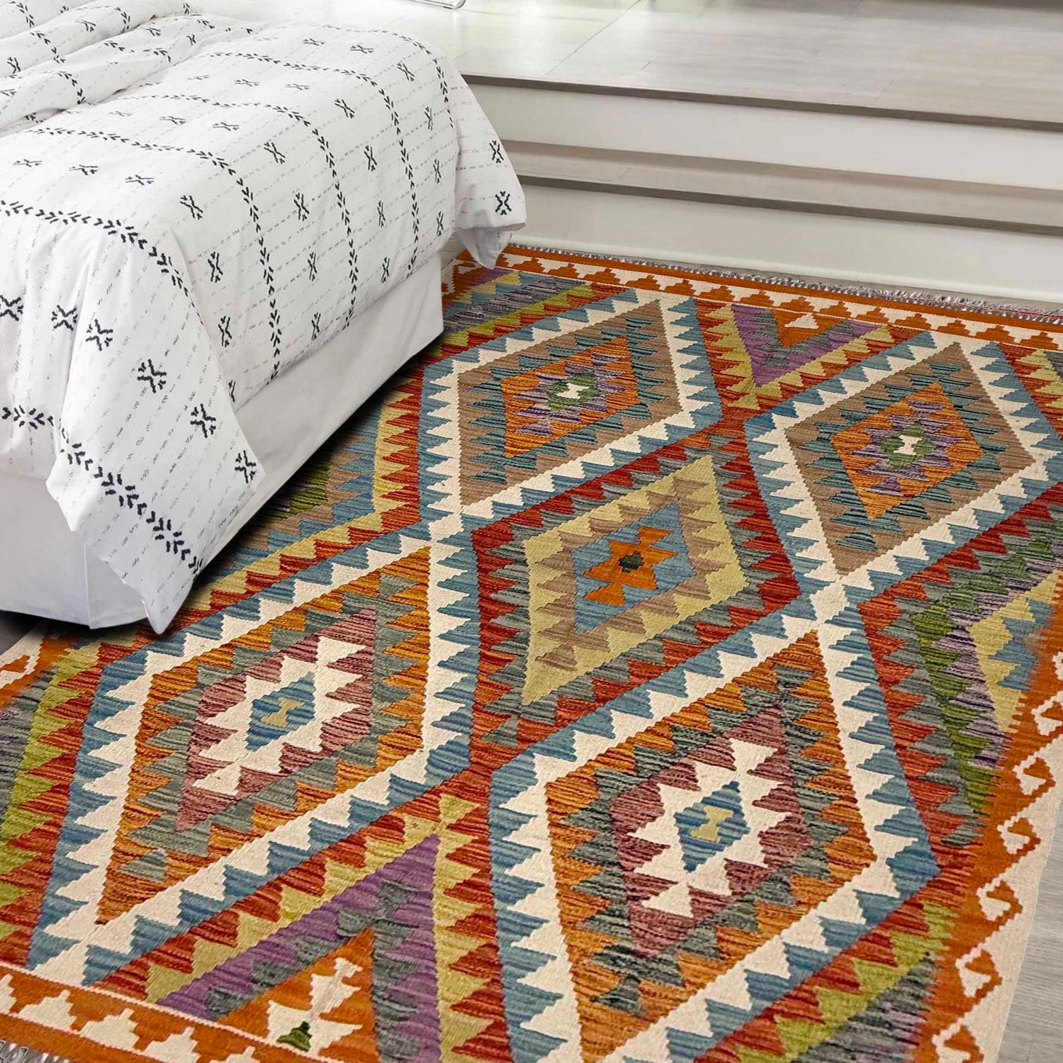 Hand Made Afghan Kilim 4' 11" x 6' 5" ft / 150 x 195 cm - No. G38844