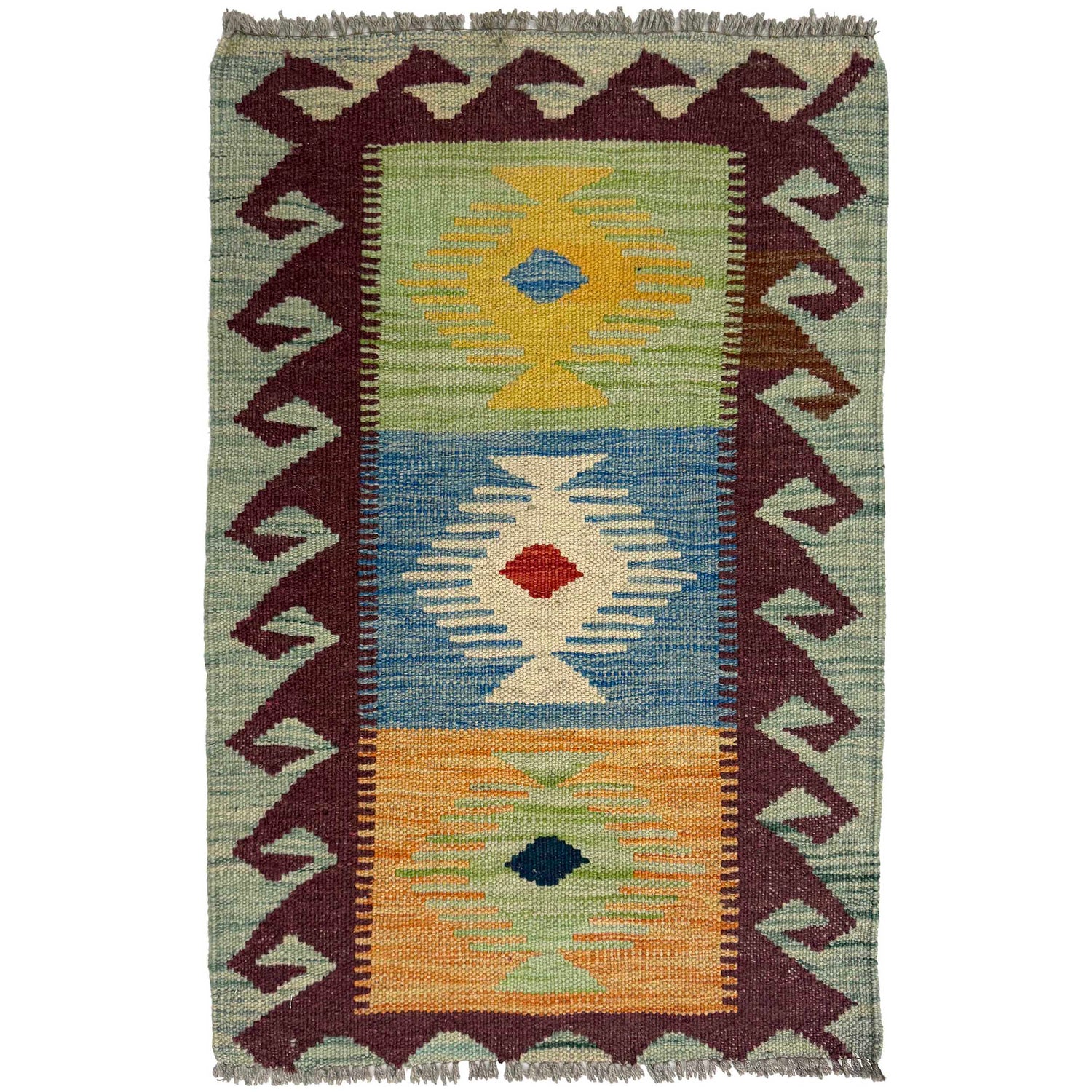 Hand Knotted Afghan Style Kilim 1' 10" x 2' 9" ft / 56 x 83 cm - No. G38845