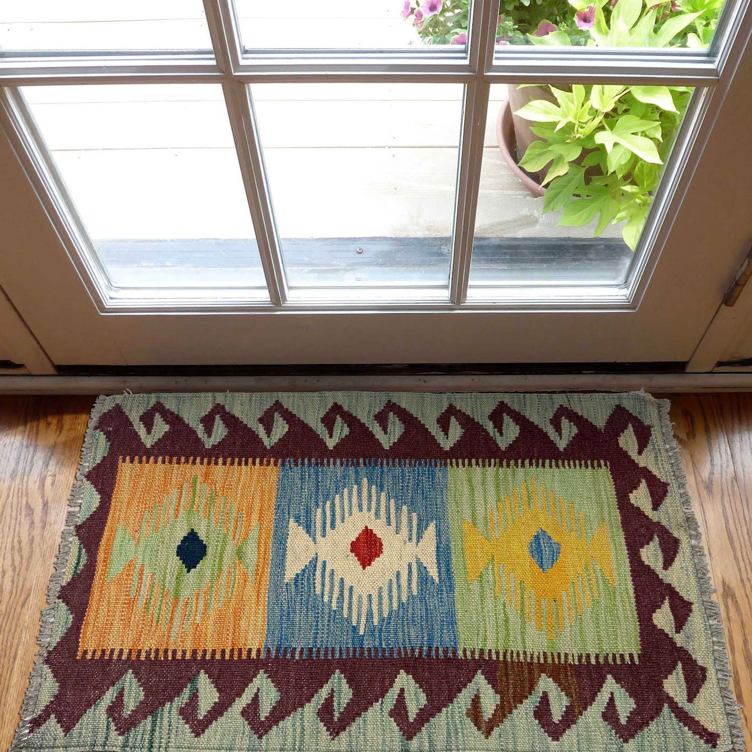 Hand Knotted Afghan Style Kilim 1' 10" x 2' 9" ft / 56 x 83 cm - No. G38845