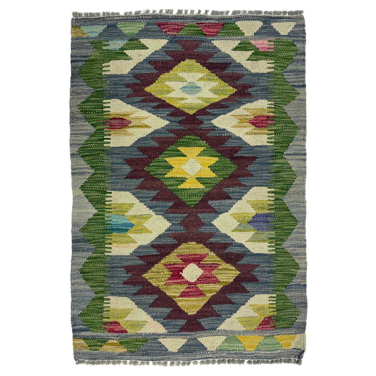 Hand Woven Wool Kelim 2' 0" x 2' 11" ft / 60 x 89 cm - No. G38848