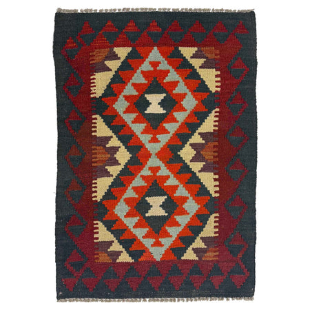 Handmade Turkish Design Wool Kilim 2' 1" x 2' 11" ft / 63 x 89 cm - No. G38849