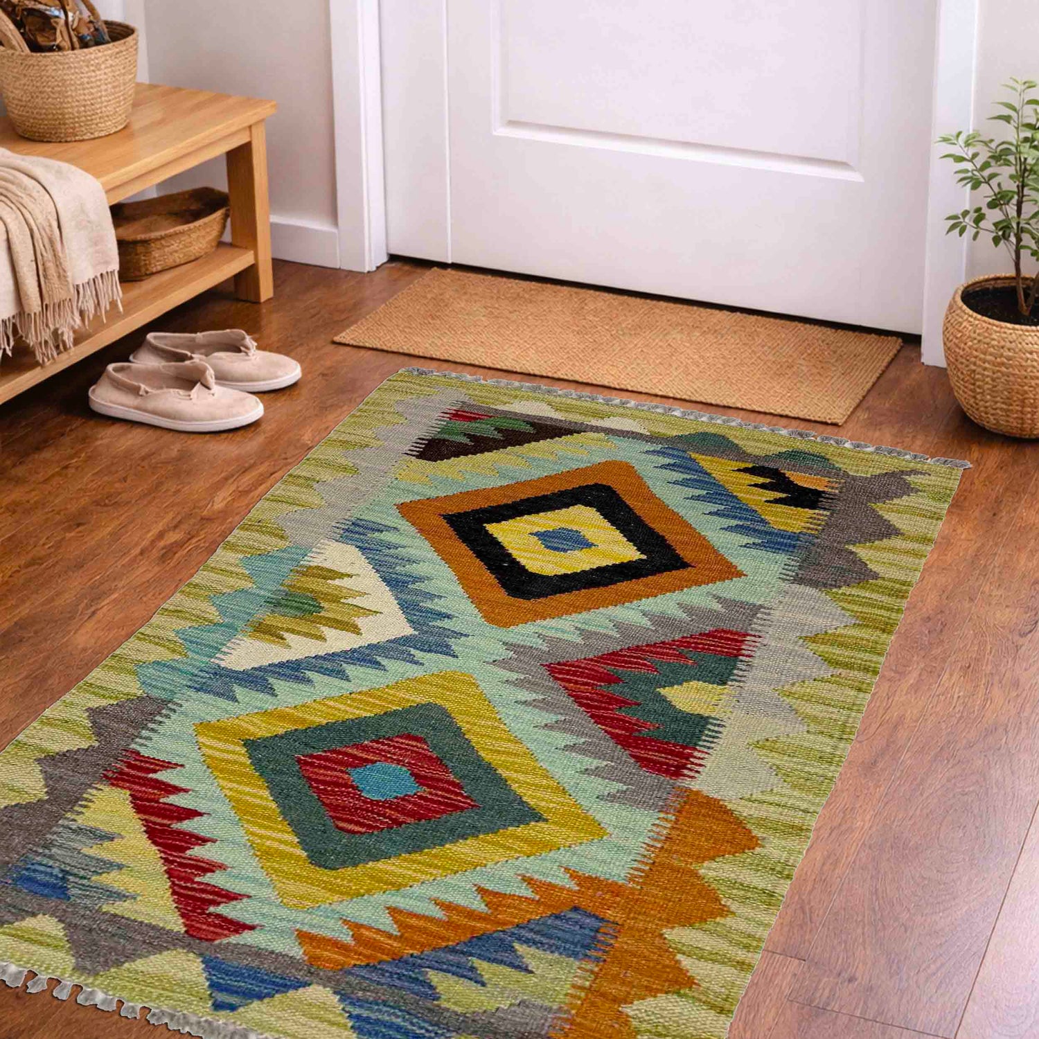 Hand Made Afghan Kilim 1' 10" x 2' 11" ft / 56 x 89 cm - No. G38850