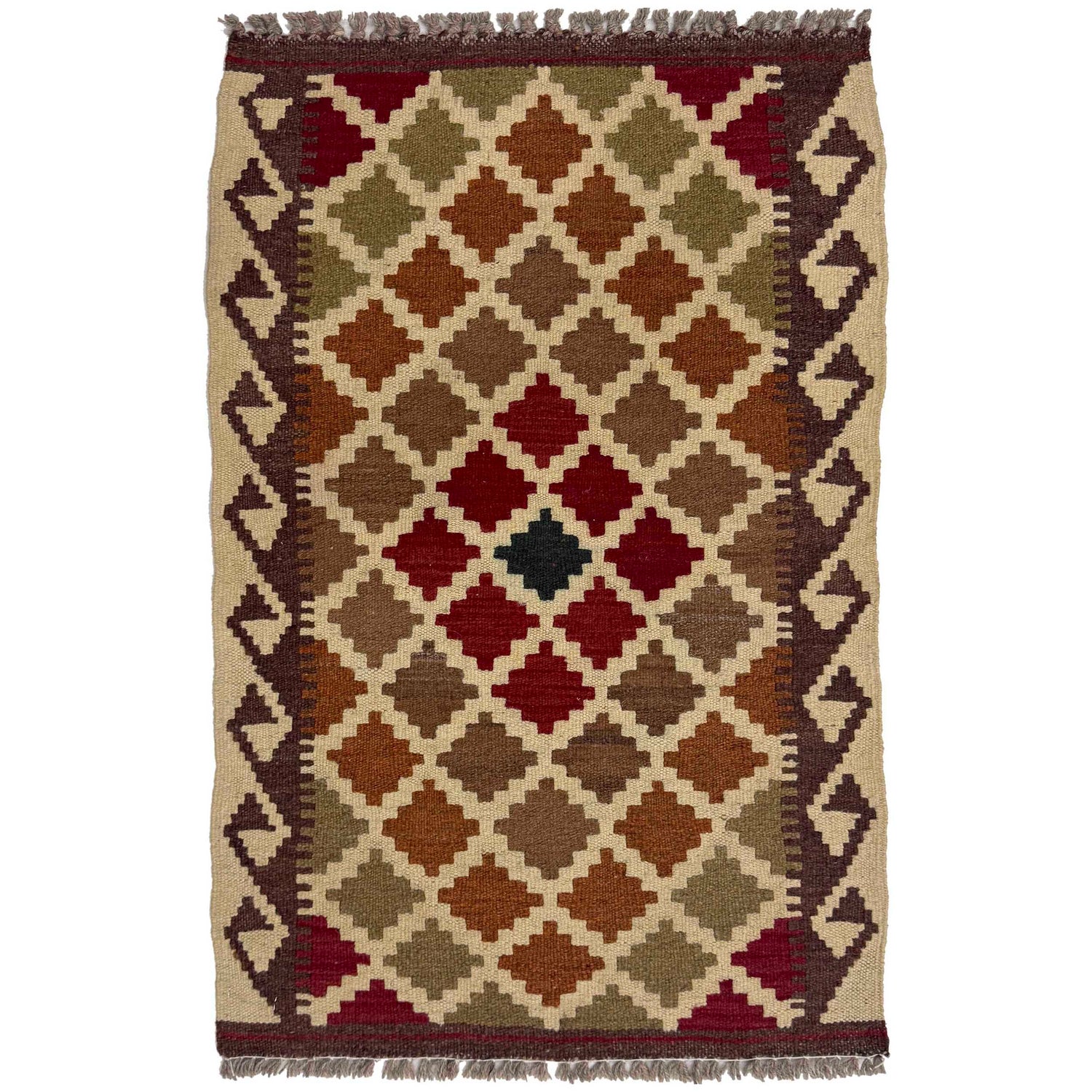 Handmade Afghan Vegetable Kilim 1' 11" x 3' 1" ft / 59 x 93 cm - No. G38853