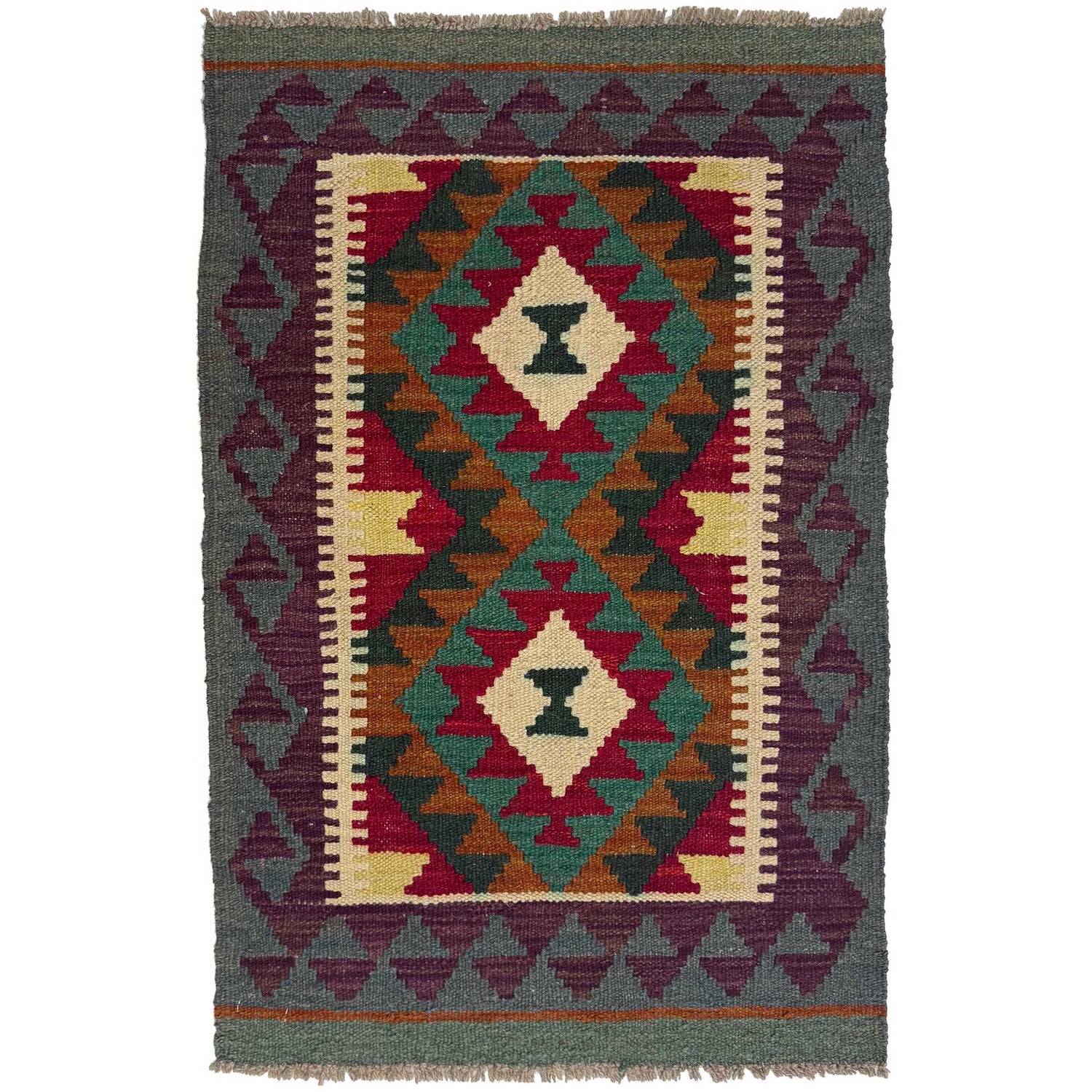 Hand Made Afghan Kilim 2' 0" x 3' 0" ft / 62 x 92 cm - No. G38854
