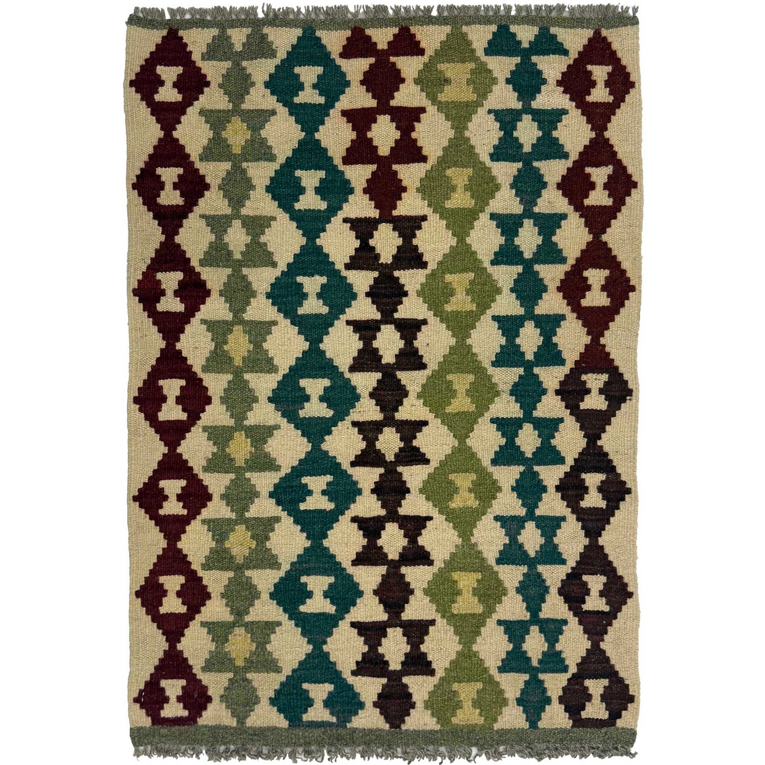 Hand Knotted Afghan Style Kilim 2' 0" x 2' 11" ft / 62 x 90 cm - No. G38858