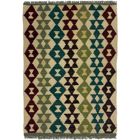 Hand Knotted Afghan Style Kilim 2' 0" x 2' 11" ft / 62 x 90 cm - No. G38858