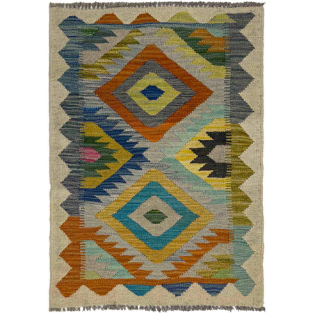 Multi Color ful Flat-Weave Wool Kilim 2' 0" x 3' 0" ft / 60 x 91 cm - No. G38859
