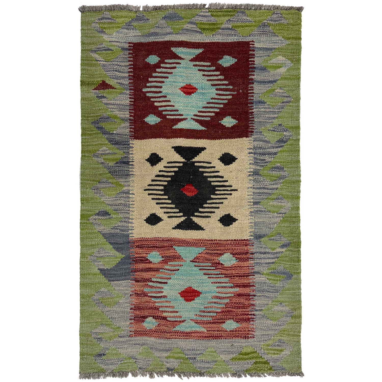 Hand Woven Wool Kelim 1' 10" x 3' 0" ft / 57 x 91 cm - No. G38860
