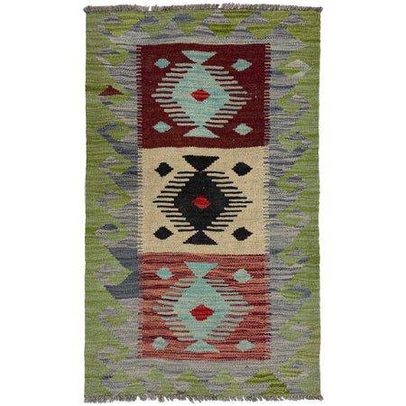 Hand Woven Wool Kelim 1' 10" x 3' 0" ft / 57 x 91 cm - No. G38860