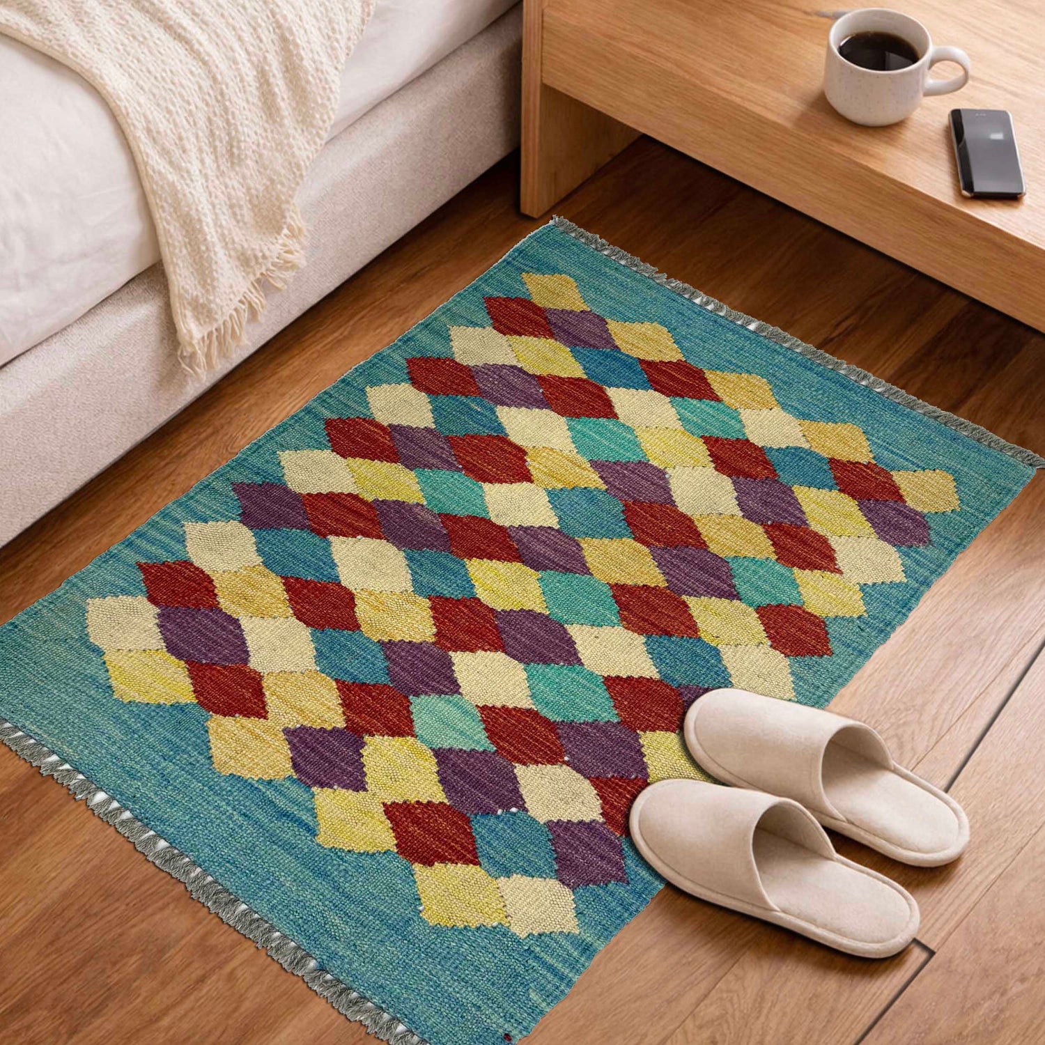 Handmade Turkish Design Wool Kilim 1' 11" x 2' 11" ft / 59 x 88 cm - No. G38861