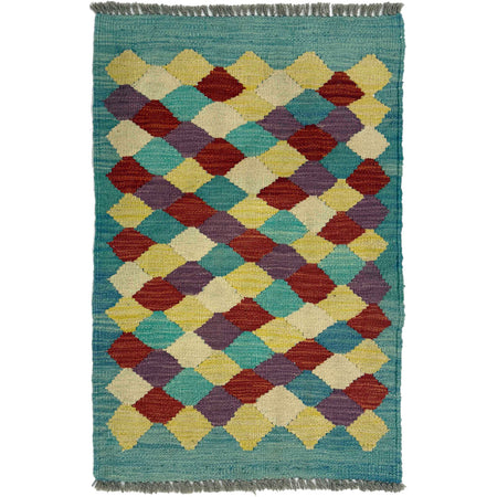 Hand Made Afghan Kilim 1' 11" x 2' 11" ft / 58 x 88 cm - No. G38866