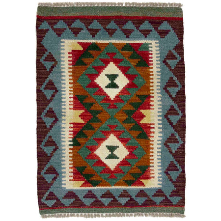Multi Color ful Flat-Weave Wool Kilim 2' 1" x 2' 11" ft / 63 x 90 cm - No. G38869