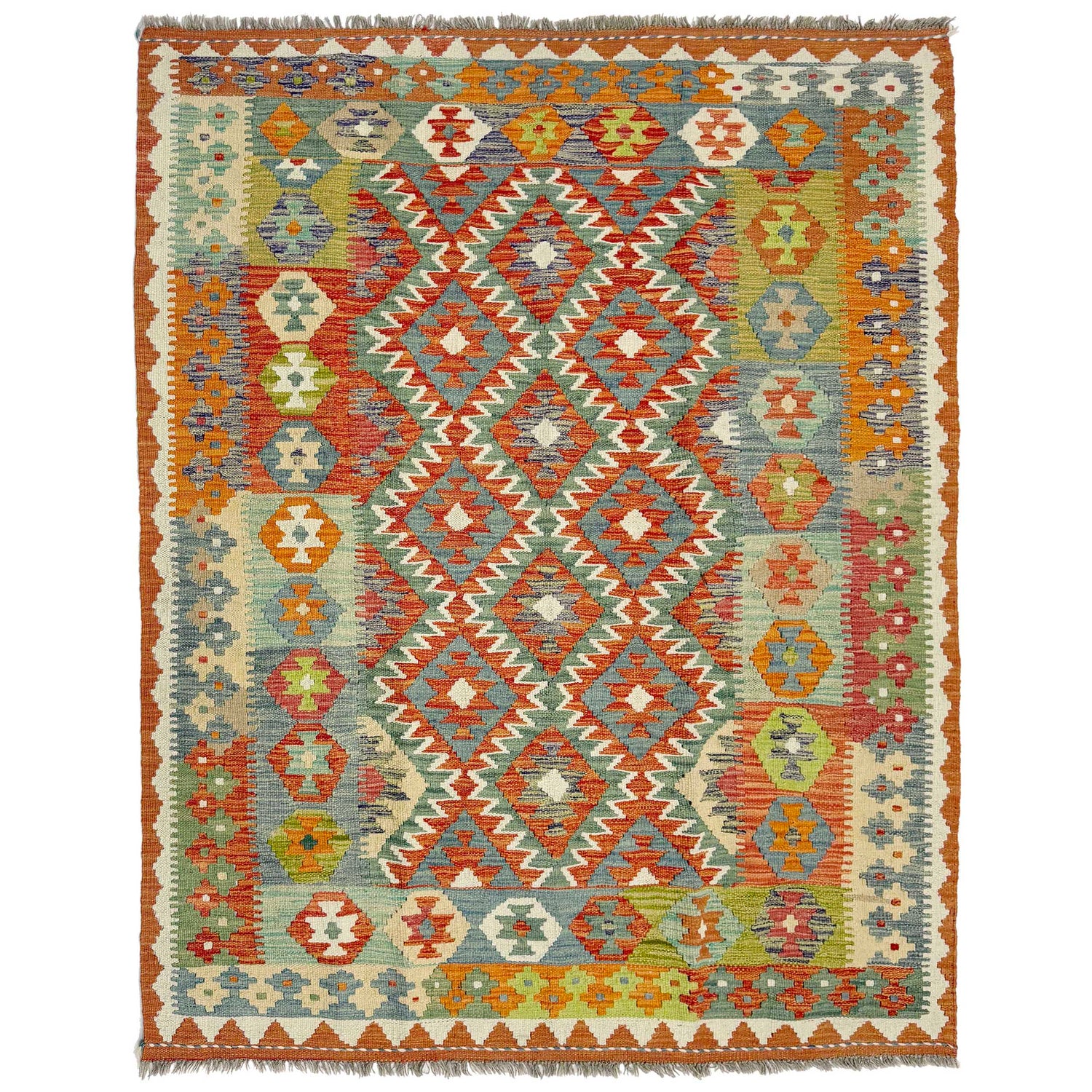 Handmade Vegetable Kelim 5' 0" x 6' 6" ft / 153 x 198 cm - No. G38872