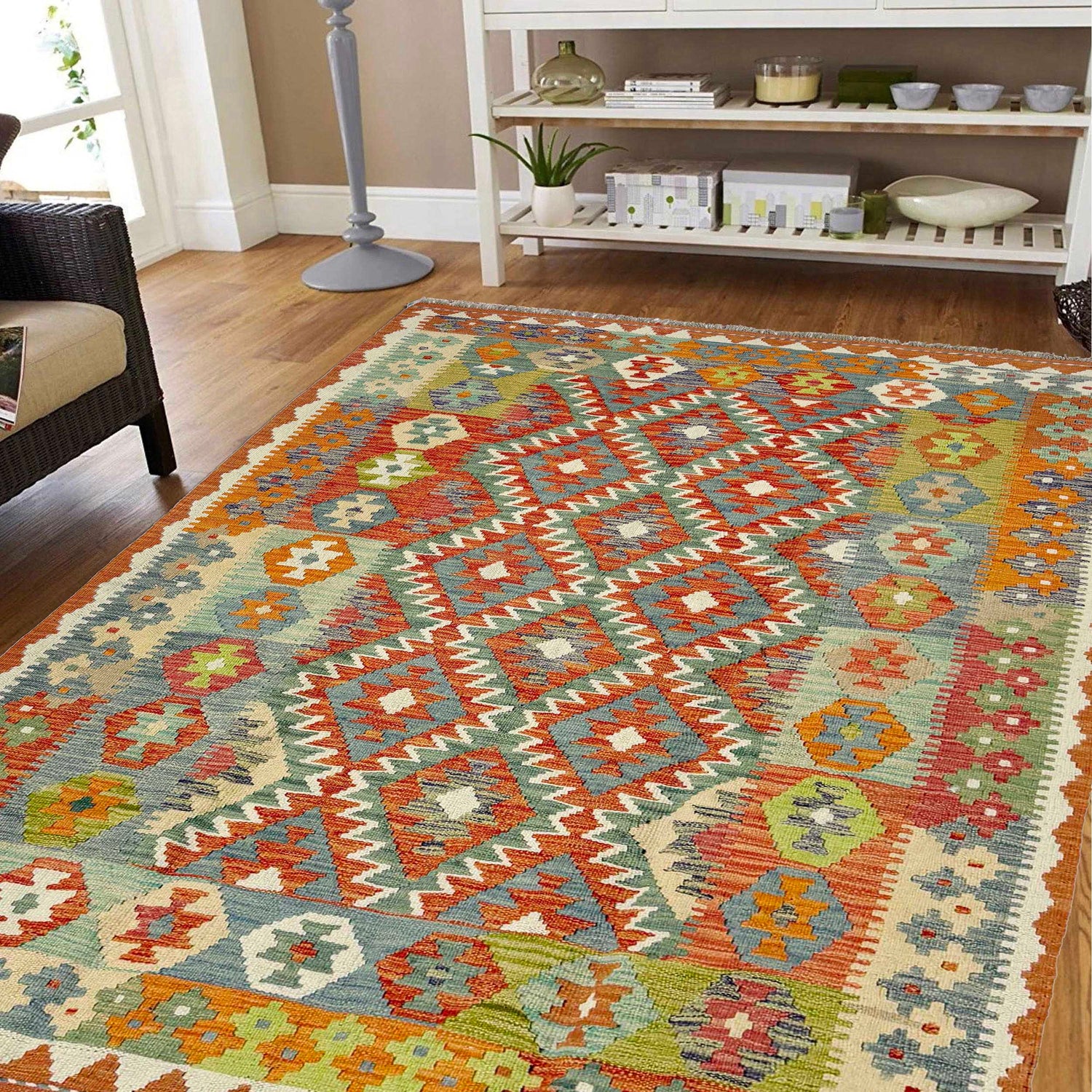 Handmade Vegetable Kelim 5' 0" x 6' 6" ft / 153 x 198 cm - No. G38872