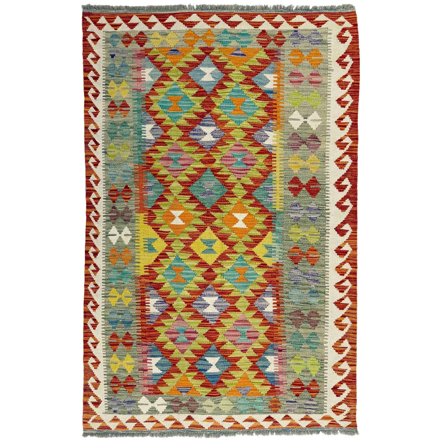 Handmade Vegetable Kilim 3' 11" x 6' 5" ft / 120 x 195 cm - No. G38876