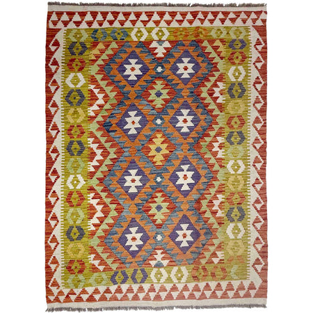 Handmade Afghan Vegetable Kilim 4' 5" x 6' 4" ft / 135 x 192 cm - No. G38880