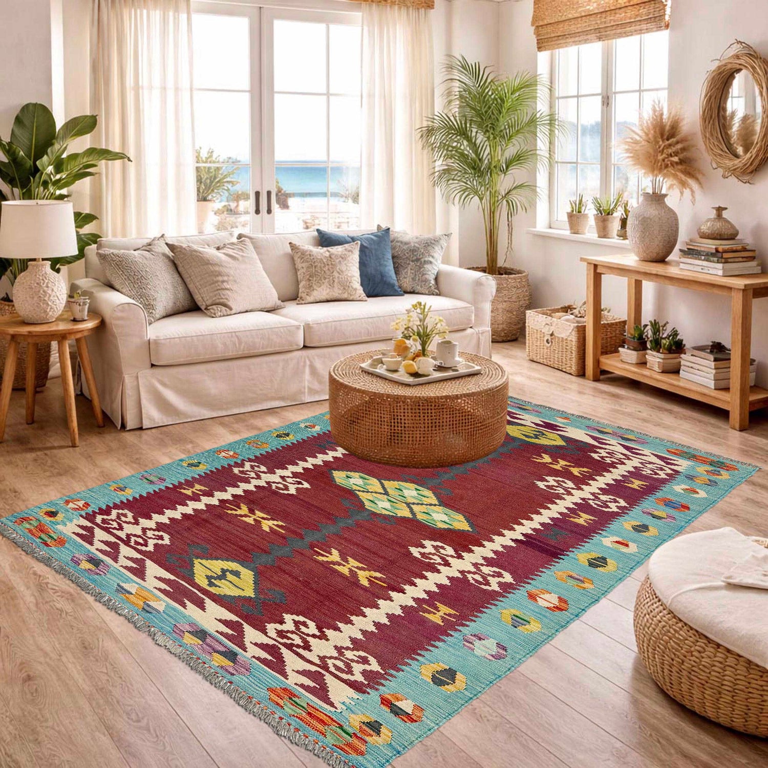 Hand Knotted Afghan Style Kilim 4' 5" x 6' 7" ft / 134 x 200 cm - No. G38881