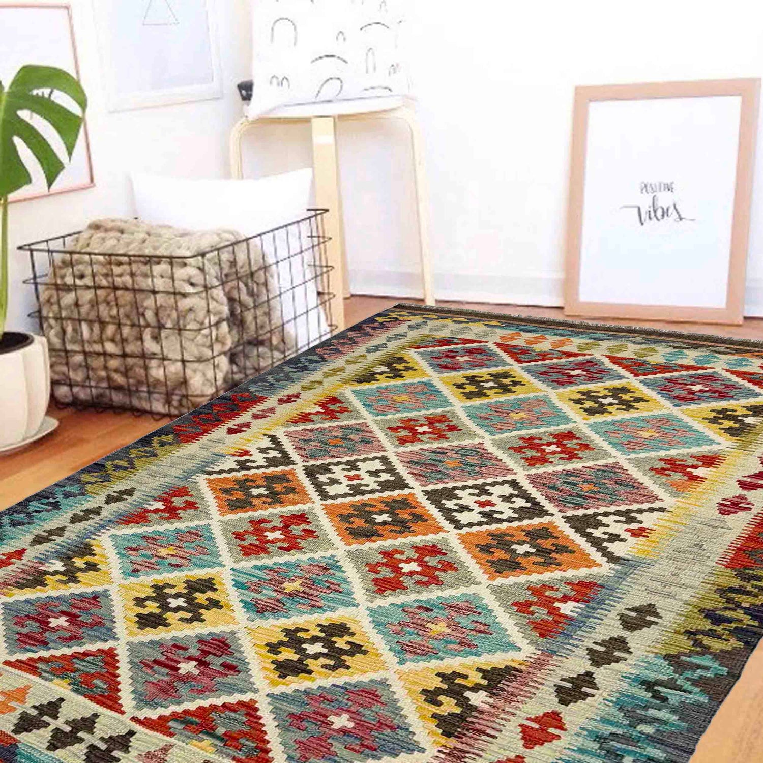 Handmade Vegetable Kelim 4' 3" x 6' 5" ft / 130 x 195 cm - No. G38882