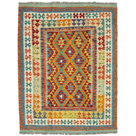 Hand Woven Wool Kelim 5' 1" x 6' 4" ft / 154 x 193 cm - No. G38886
