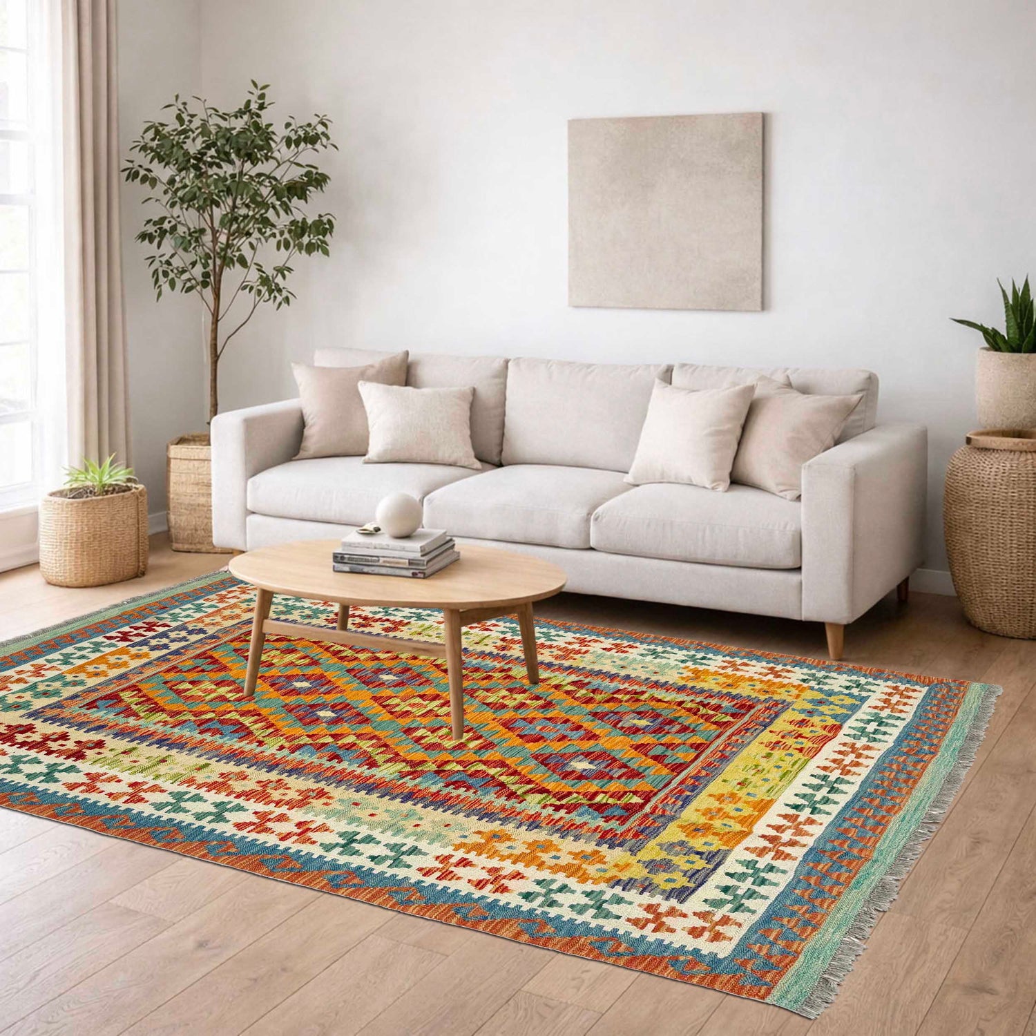 Hand Woven Wool Kelim 5' 1" x 6' 4" ft / 154 x 193 cm - No. G38886