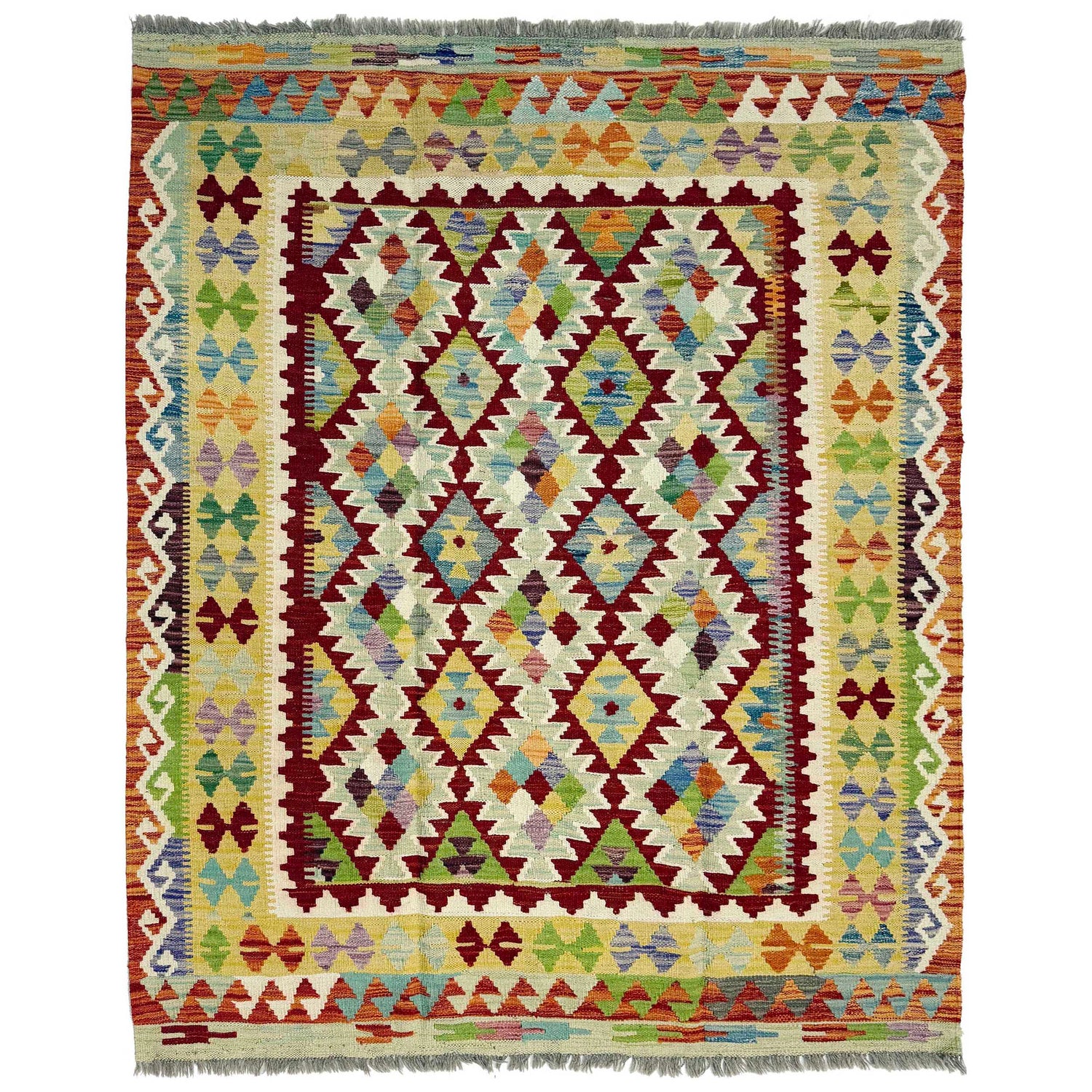 Handmade Turkish Design Wool Kilim 4' 10" x 6' 4" ft / 147 x 192 cm - No. G38887