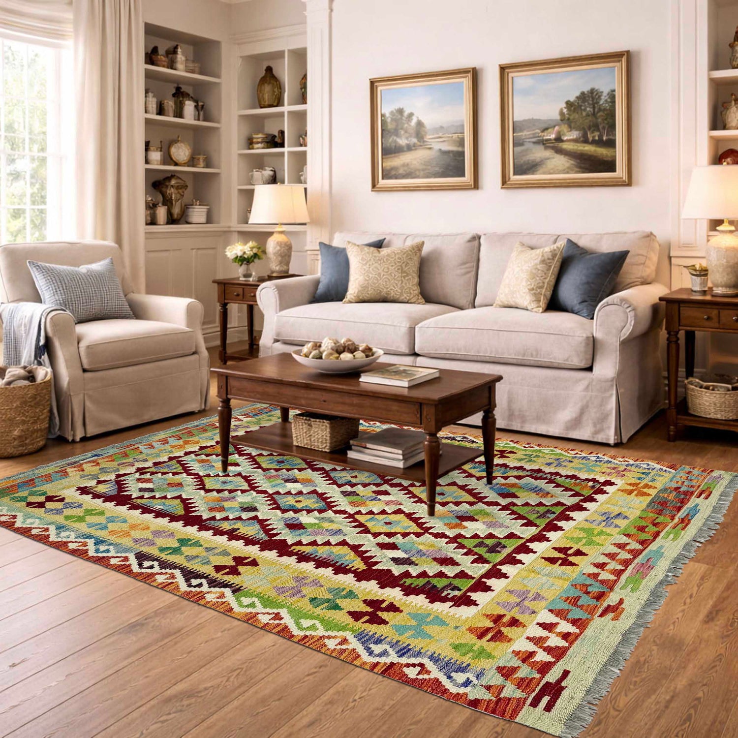 Handmade Turkish Design Wool Kilim 4' 10" x 6' 4" ft / 147 x 192 cm - No. G38887