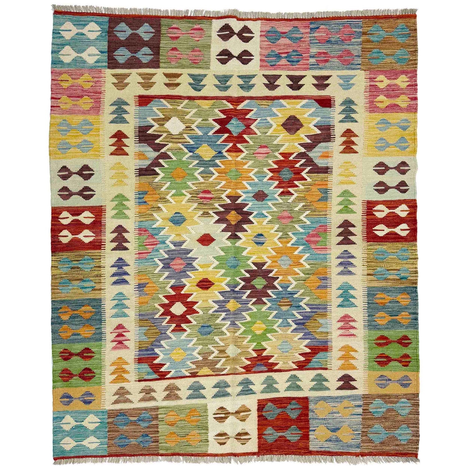 Handmade Afghan Vegetable Kilim 5' 1" x 6' 5" ft / 154 x 195 cm - No. G38888
