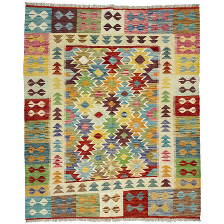 Handmade Afghan Vegetable Kilim 5' 1" x 6' 5" ft / 154 x 195 cm - No. G38888