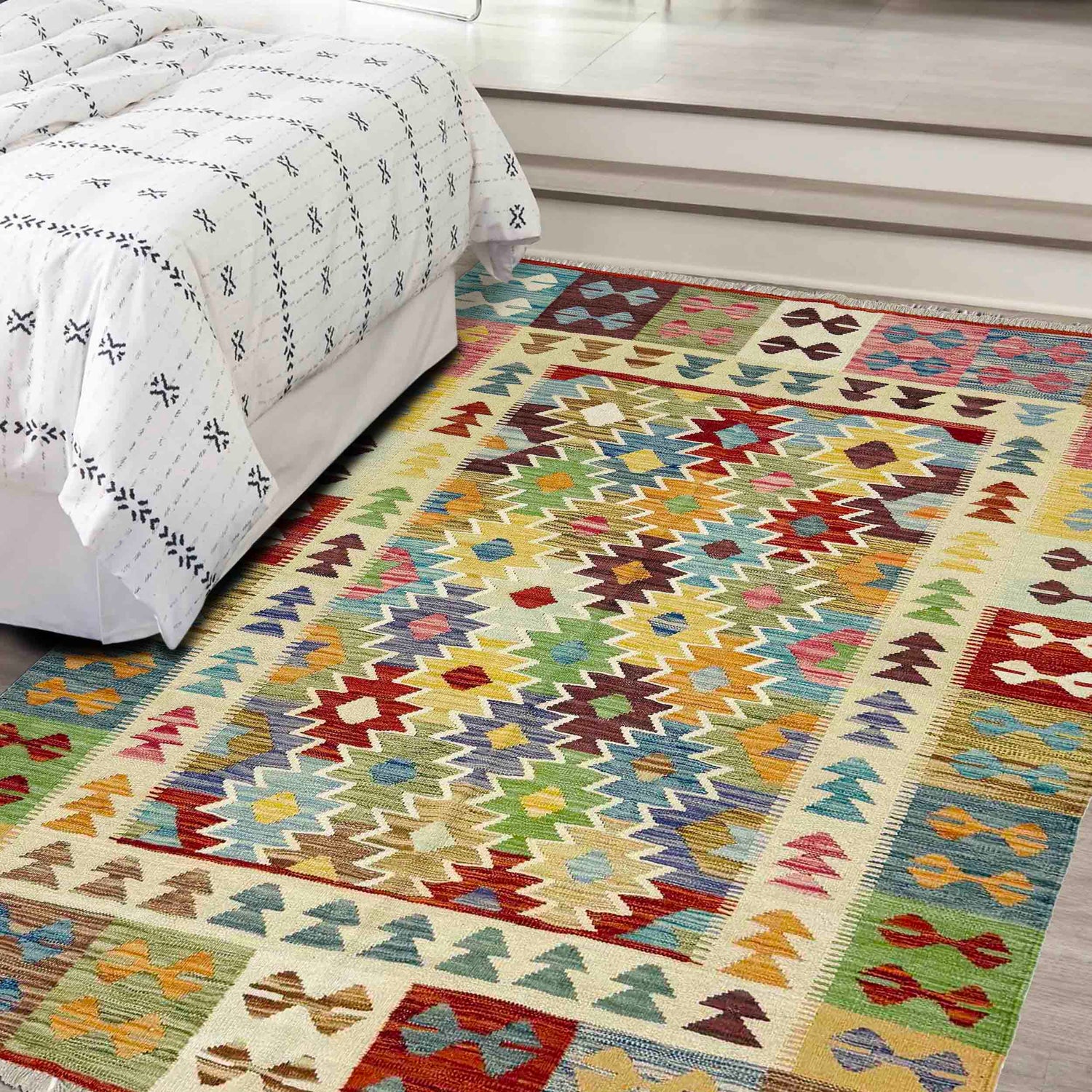 Handmade Afghan Vegetable Kilim 5' 1" x 6' 5" ft / 154 x 195 cm - No. G38888