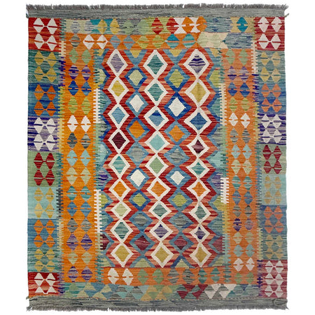 Hand Knotted Flatweave Kilim 4' 10" x 6' 8" ft / 148 x 202 cm - No. G38892
