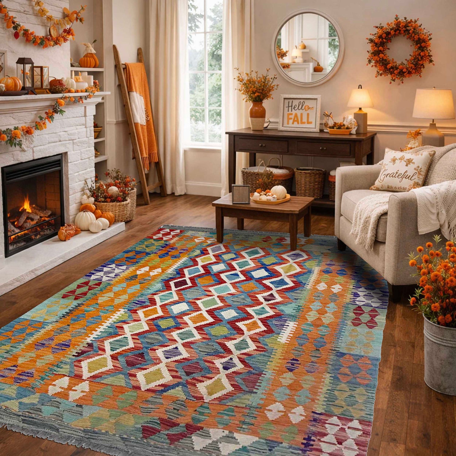 Hand Knotted Flatweave Kilim 4' 10" x 6' 8" ft / 148 x 202 cm - No. G38892