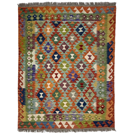 Hand Knotted Afghan Style Kilim 5' 1" x 6' 2" ft / 154 x 188 cm - No. G38894