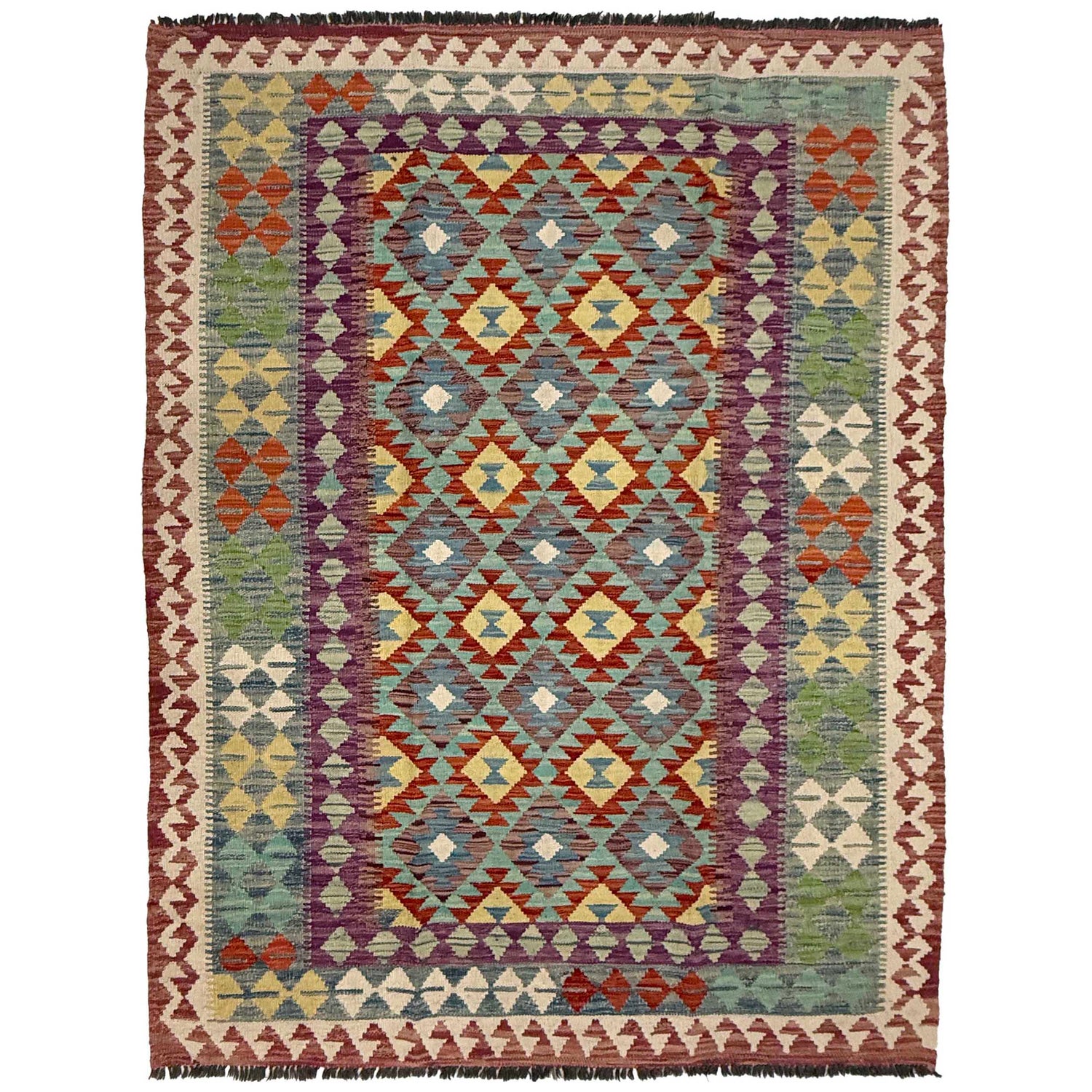 Hand Woven Wool Kelim 4' 9" x 6' 4" ft / 146 x 194 cm - No. G38895