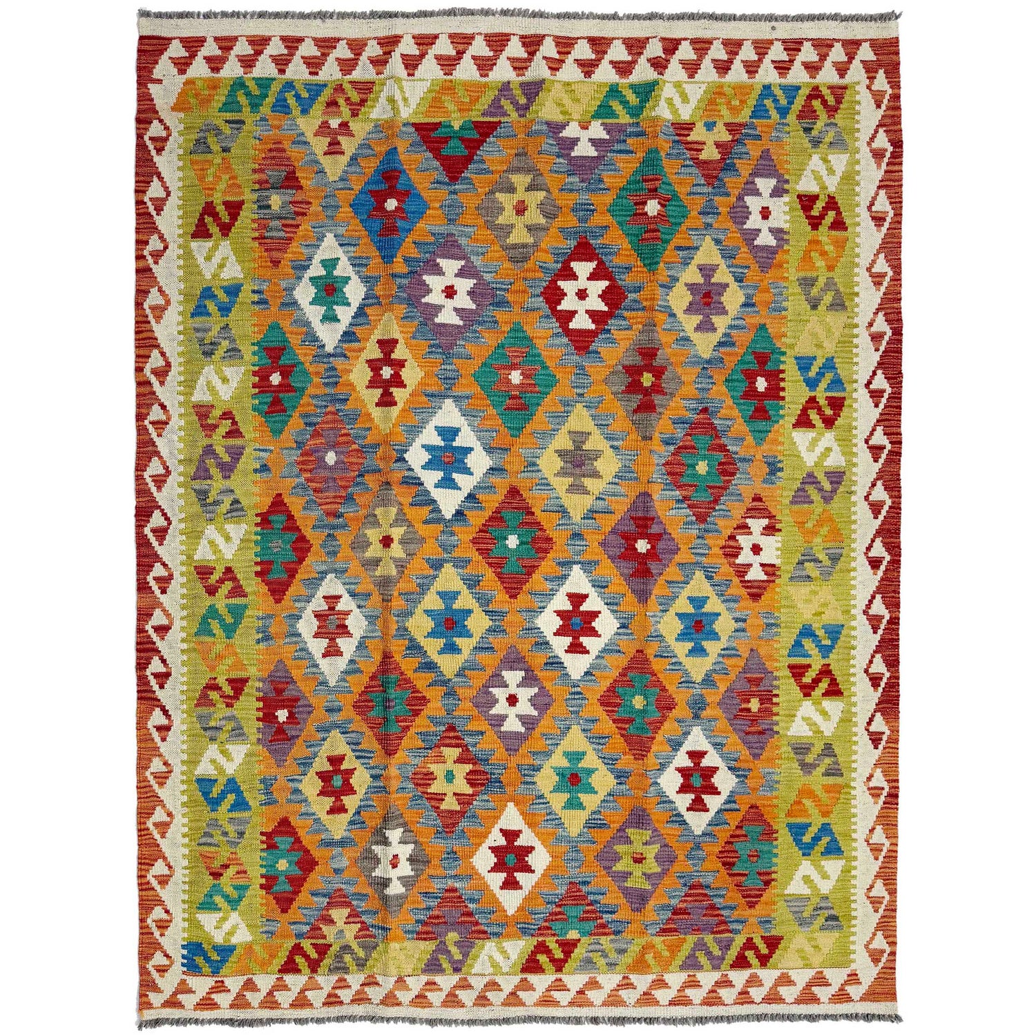 Handmade Afghan Vegetable Kilim 4' 10" x 6' 8" ft / 147 x 202 cm - No. G38897