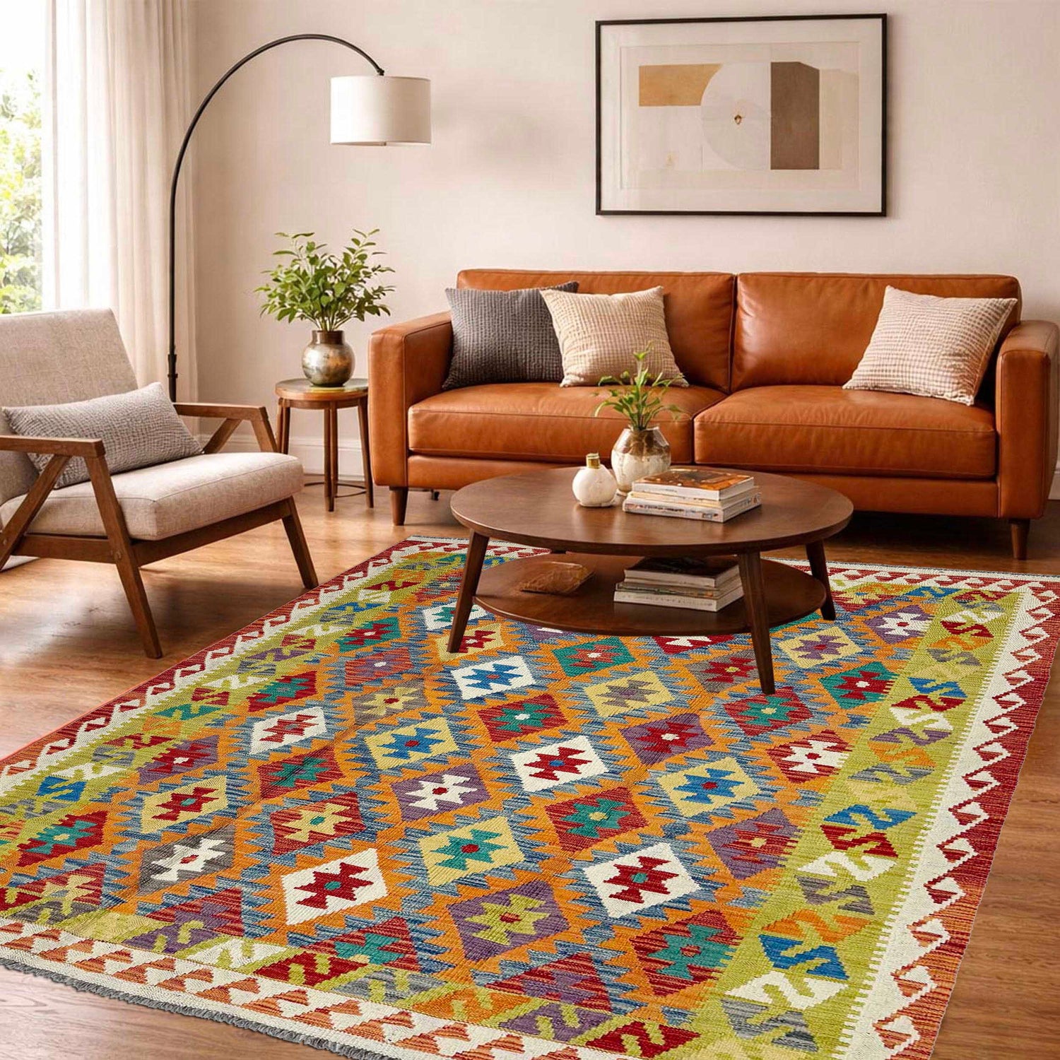 Handmade Afghan Vegetable Kilim 4' 10" x 6' 8" ft / 147 x 202 cm - No. G38897