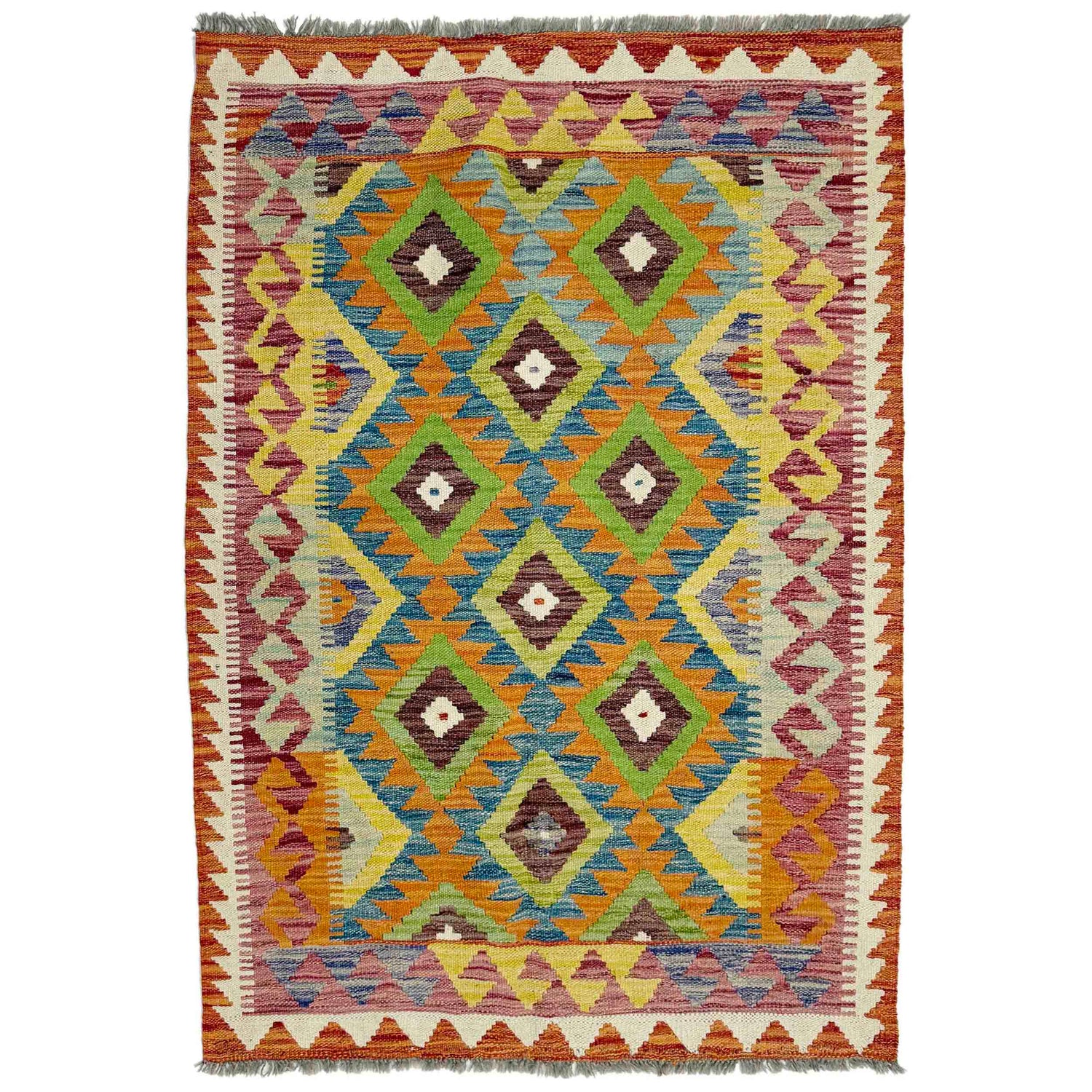 Handmade Afghan Vegetable Kilim 3' 5" x 4' 10" ft / 104 x 147 cm - No. G38898