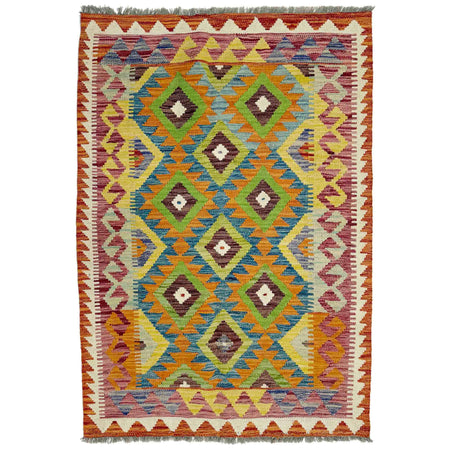 Handmade Afghan Vegetable Kilim 3' 5" x 4' 10" ft / 104 x 147 cm - No. G38898