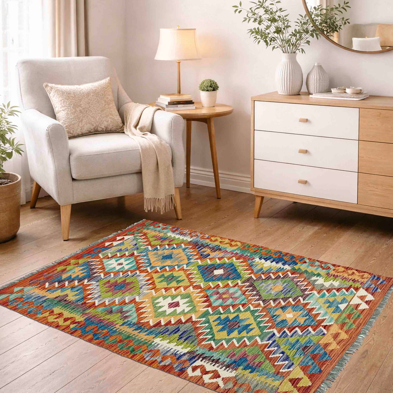 Handmade Vegetable Kilim 3' 7" x 4' 11" ft / 108 x 150 cm - No. G38899