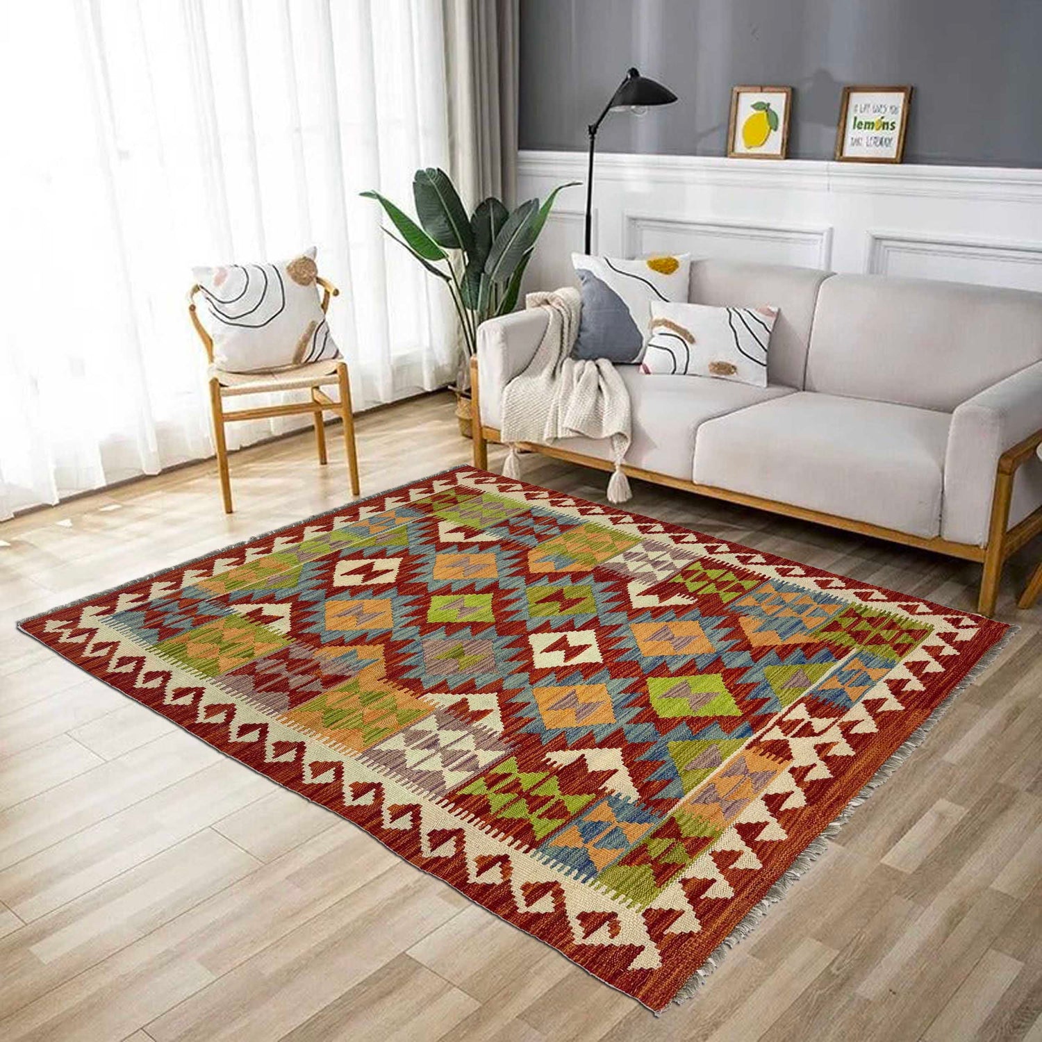 Handmade Turkish Design Wool Kilim 3' 5" x 5' 1" ft / 103 x 154 cm - No. G38902