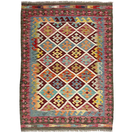 Hand Knotted Afghan Style Kilim 4' 2" x 5' 9" ft / 127 x 174 cm - No. G38903