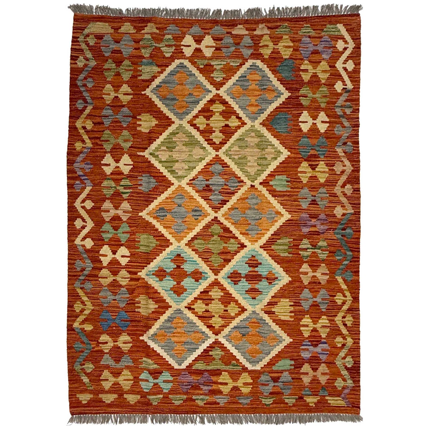Handmade Turkish Design Wool Kilim 4' 2" x 5' 8" ft / 126 x 172 cm - No. G38904